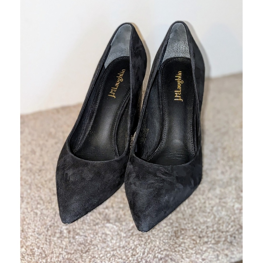J.McLaughlin Black Suede Pointed Toe Brown Block Heel Pumps Size 8.5